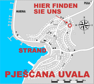 Stadtplan vpn Pjescana Uvala - Ferienwohnung privat Istrien - Kroatien - Pjescana Uvala - Medulin - Pula - Marina Veruda * 